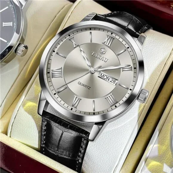 Mens Watches Luxury Dress Waterproof Leather Watch with Date Day Analog